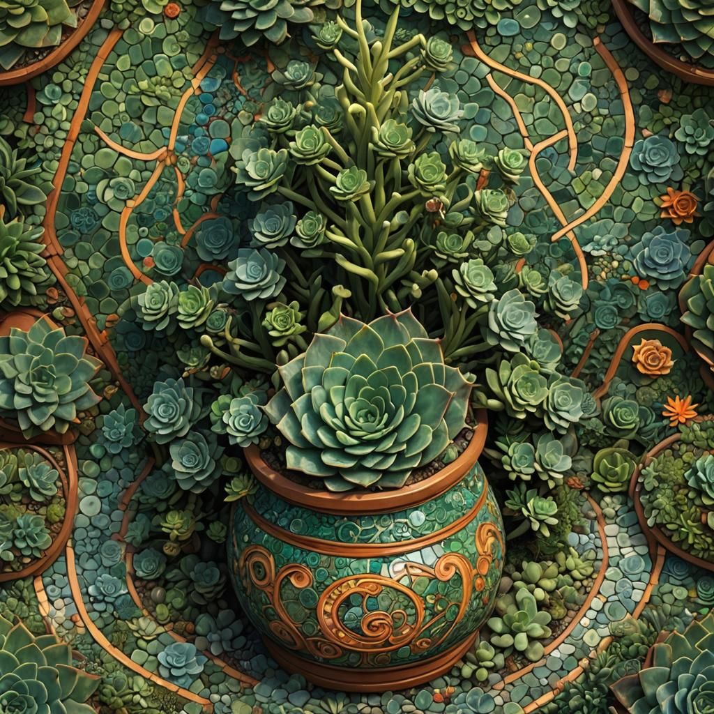 Fibonacci Succulent Mosaic Lamp with Terracotta Jar