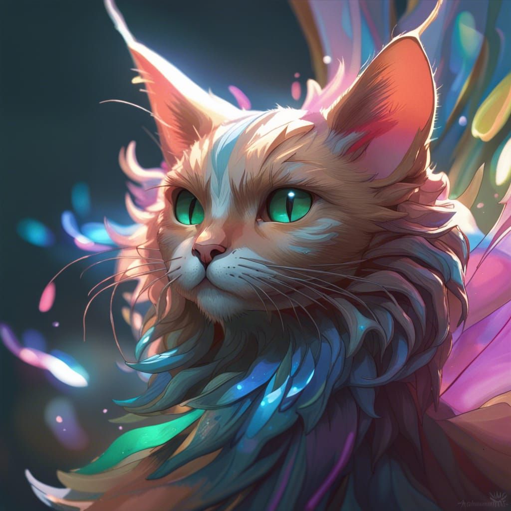 Detailed Fairy Cat Portrait in Digital Art Style
