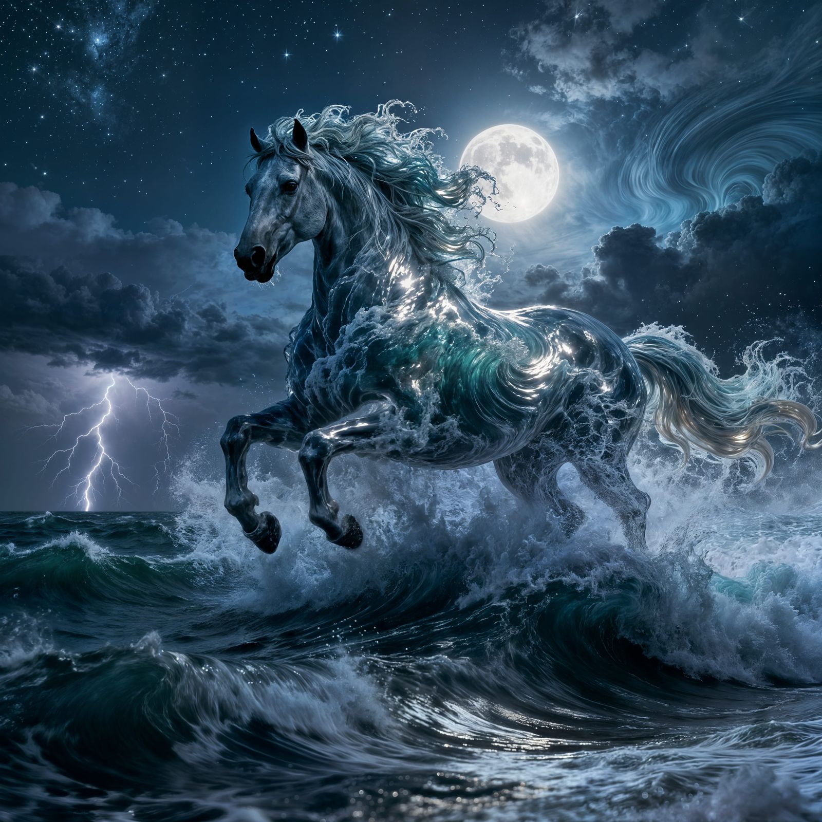 Colossal Mustang Rises From Stormy Ocean Waves