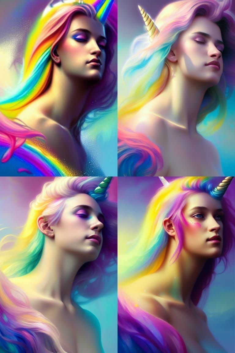 Majestic Unicorn Goddess Portrait in Pastel Colors