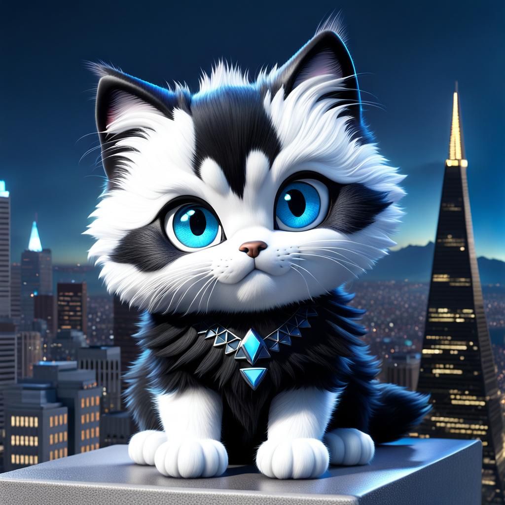 Chibi Cat Majesty: A Purr-fect View of San Francisco Skyline...