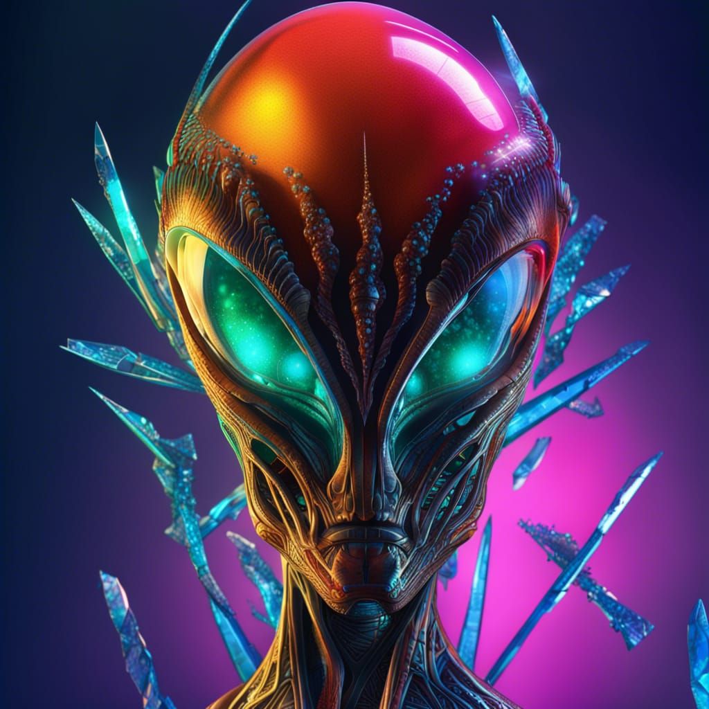 Detailed Alien with Glass DNA Fragments