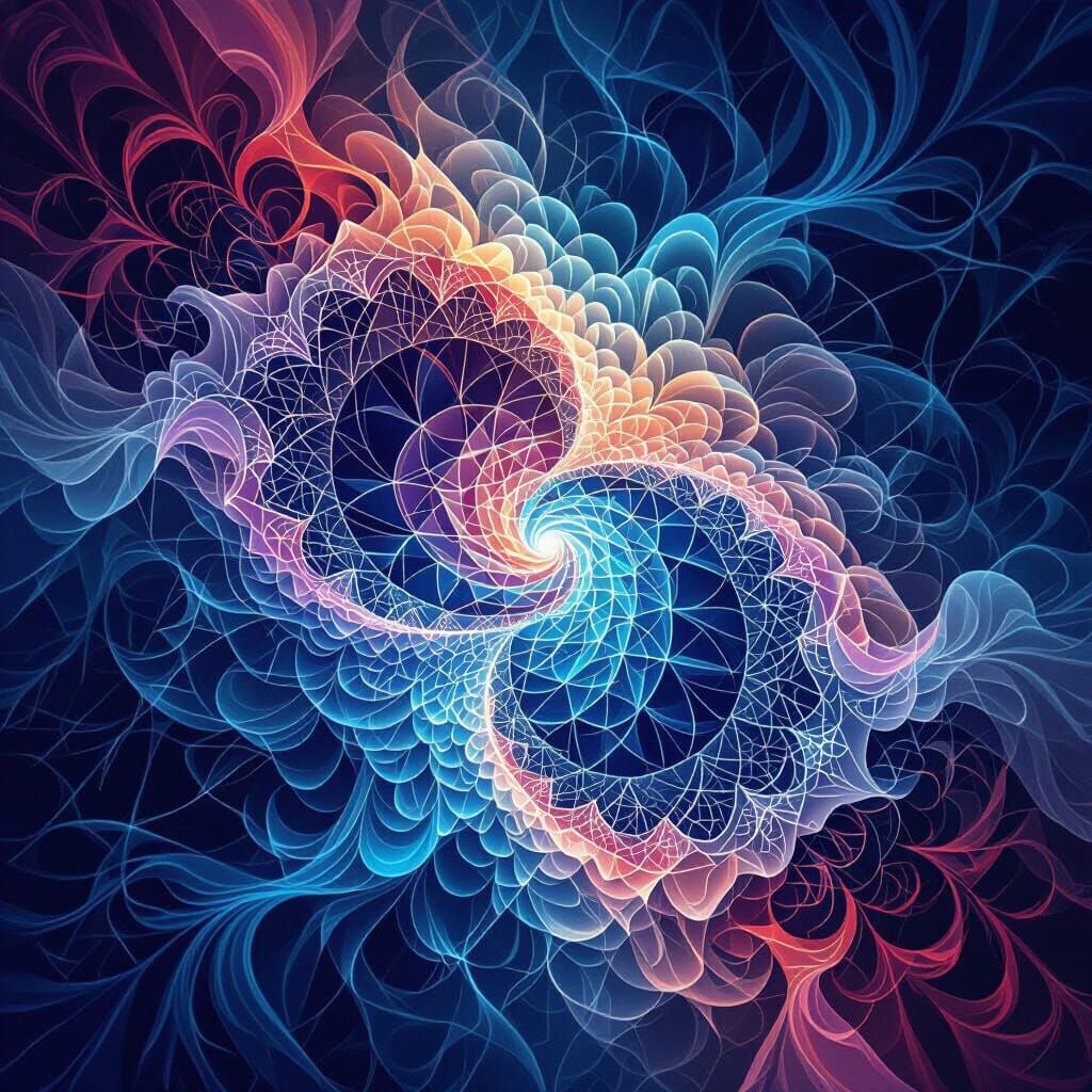 Abstract Fractal Wave with Zentangle Patterns