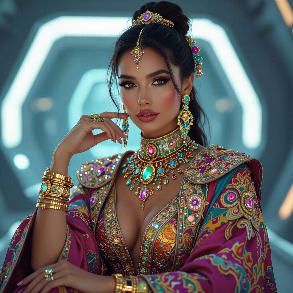 Regal Woman in Futuristic Attire