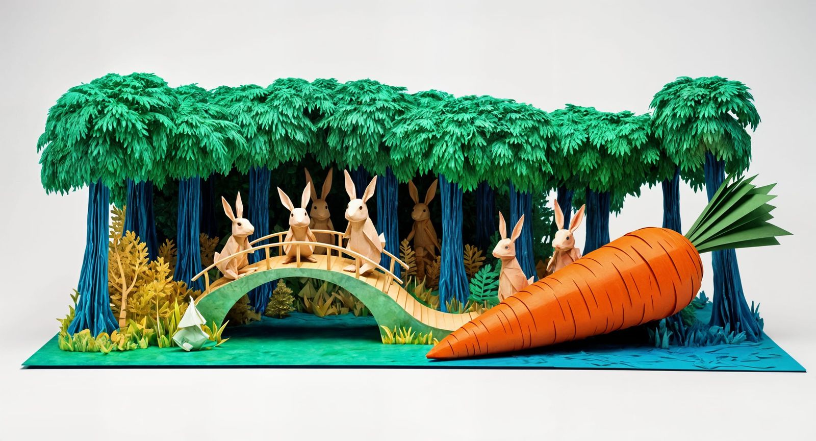 Origami Rabbits Discover Giant Paper Carrot Diorama