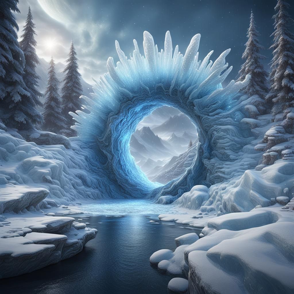 Detailed Ice Wormhole Matte Painting in 8k