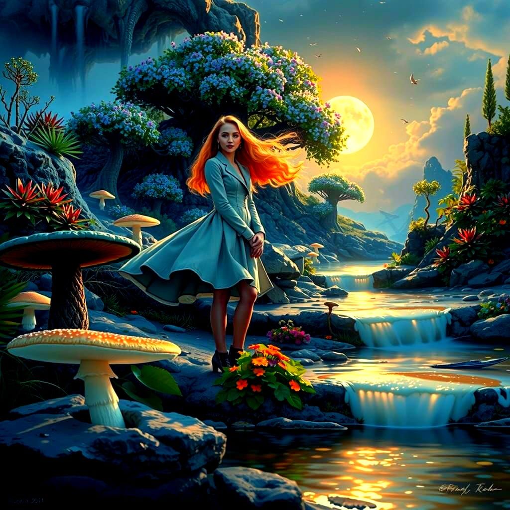 Mystical Grove Landscape with Woman, Hyperrealistic Concept ...