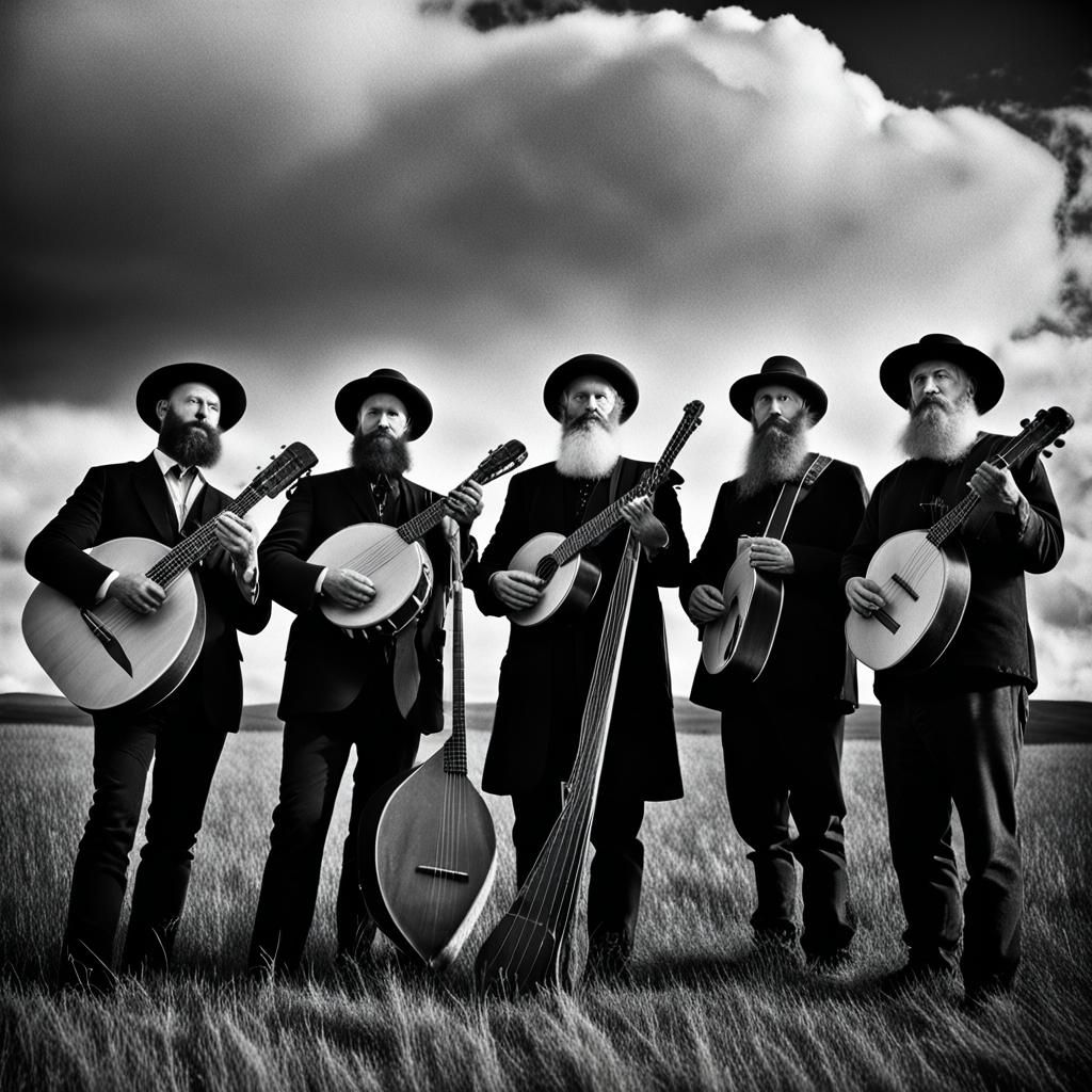 Dramatic Black and White Portrait of Balalaika Players