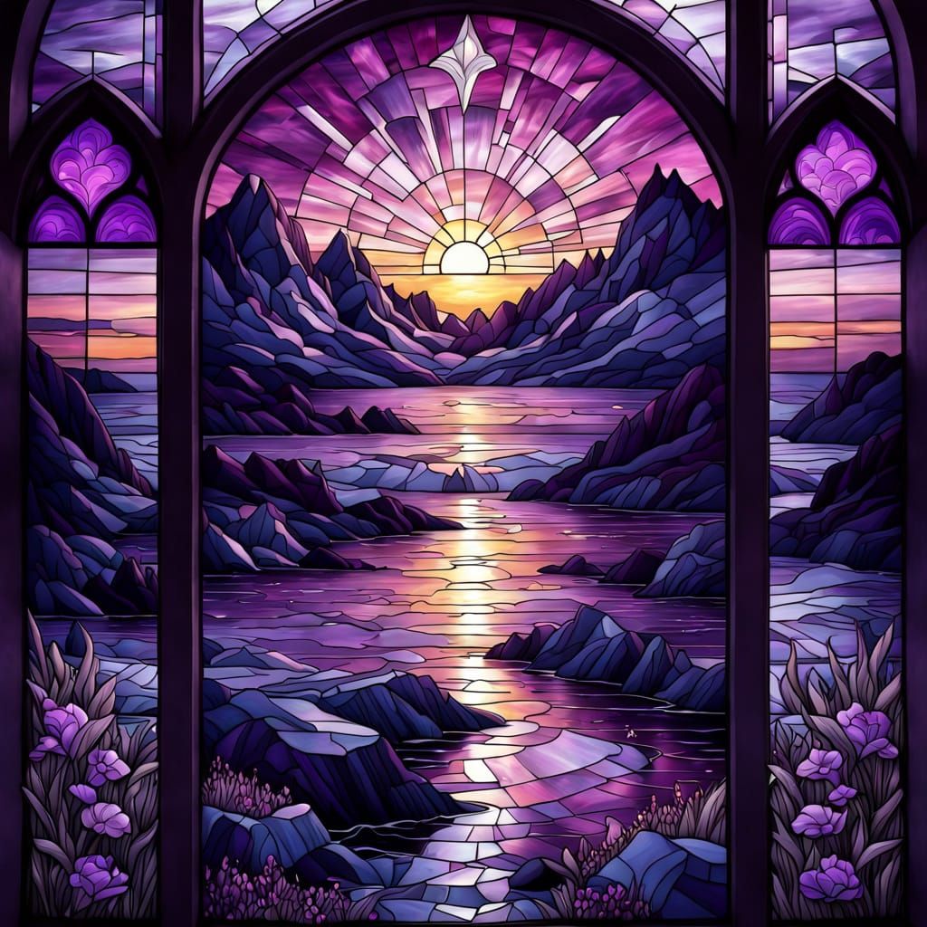 Stunning Purple Sunset Stained Glass Masterpiece