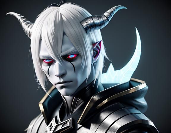Anime Style Demon with Platinum Hair and Horns