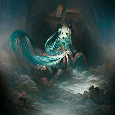 Horror Hatsune Miku in Doré Engraving Style