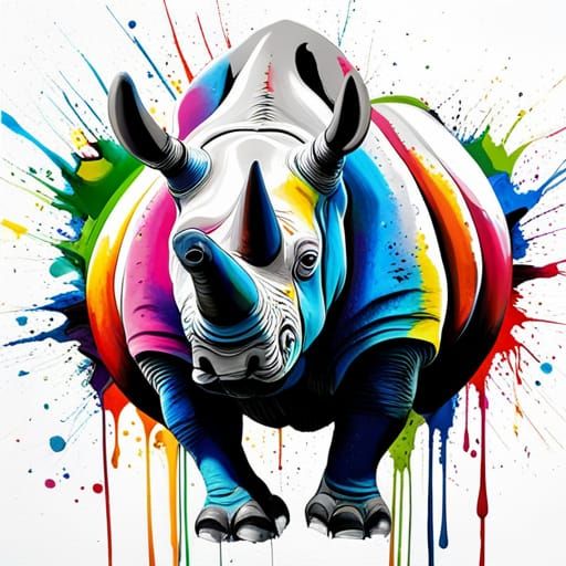 Rhino Leaps From Vibrant Paint Splash