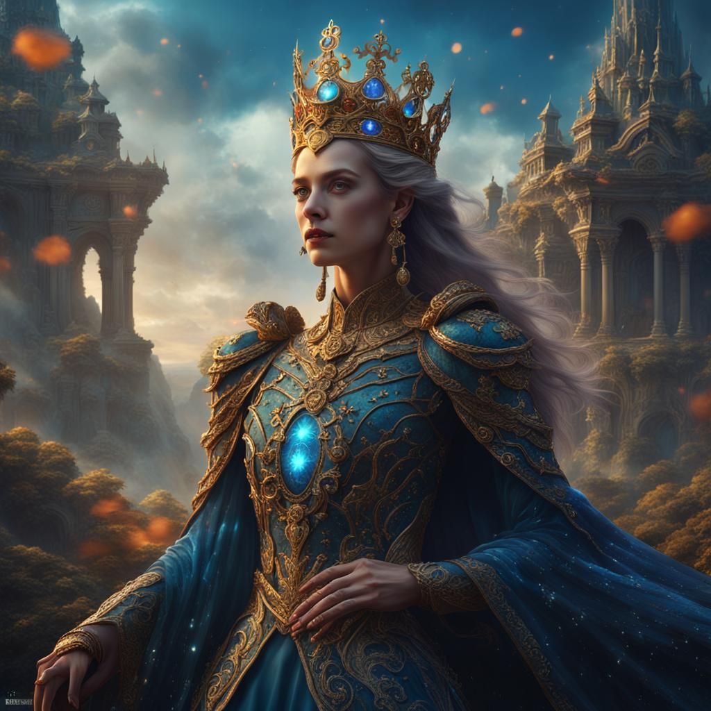 Hyperrealistic full body portrait of a beautiful queen  of the element of earth in mystic fantasy stile