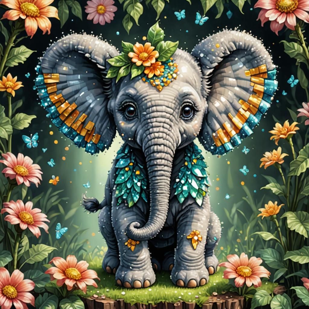 Adorable Elephant Fairy in Pixel Art