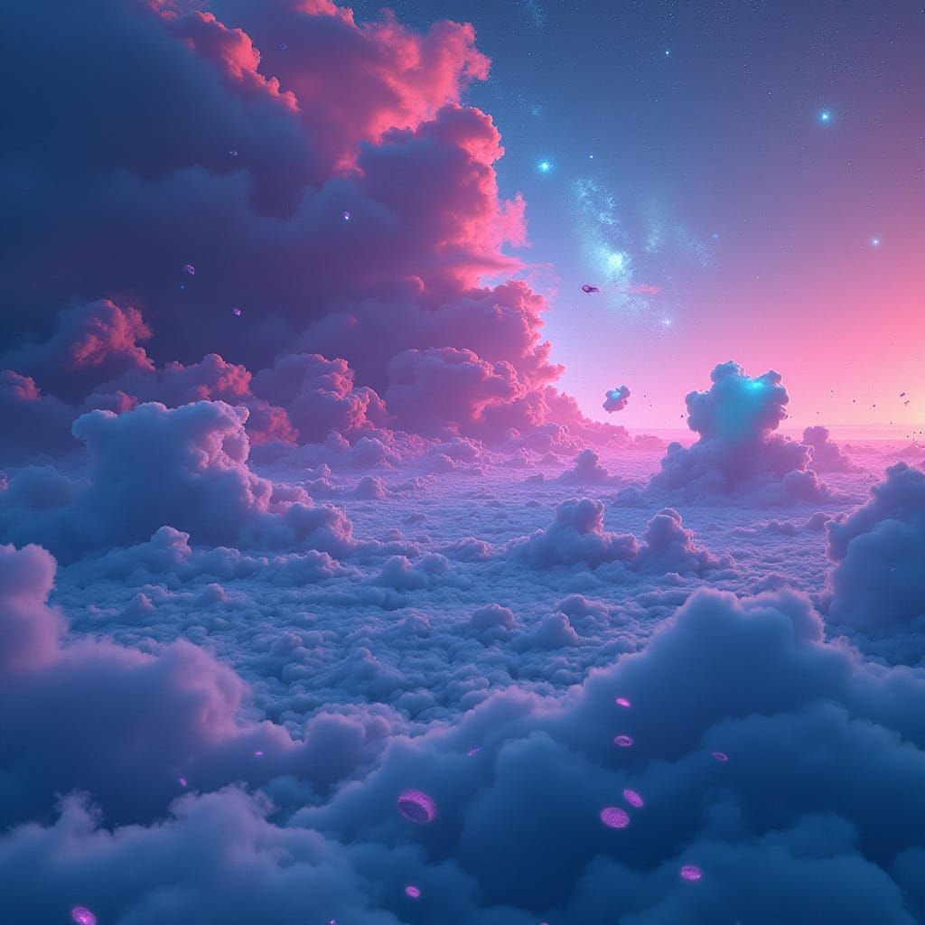 Cosmic Realm with Synthesizer Shards in Digital Art Style