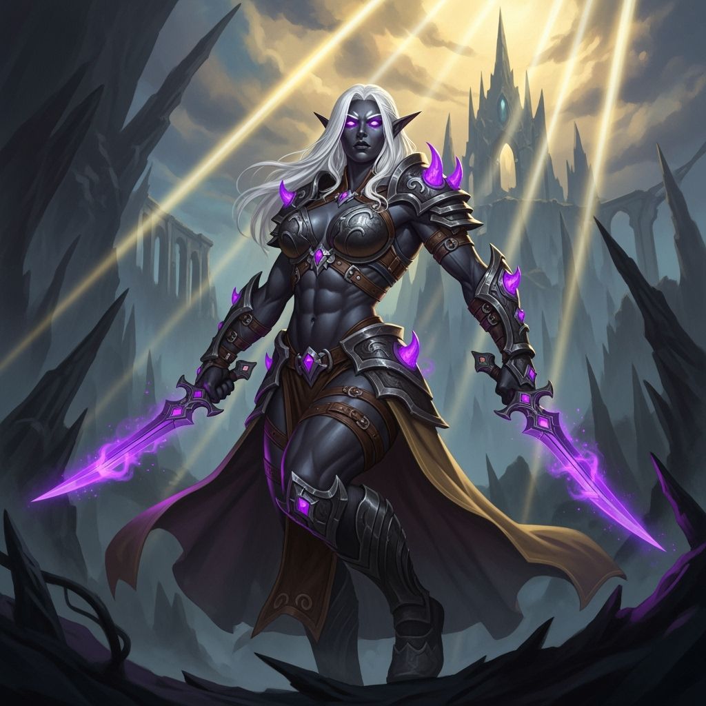 Muscular Female Drow Elf Warrior in Dark Fantasy Art