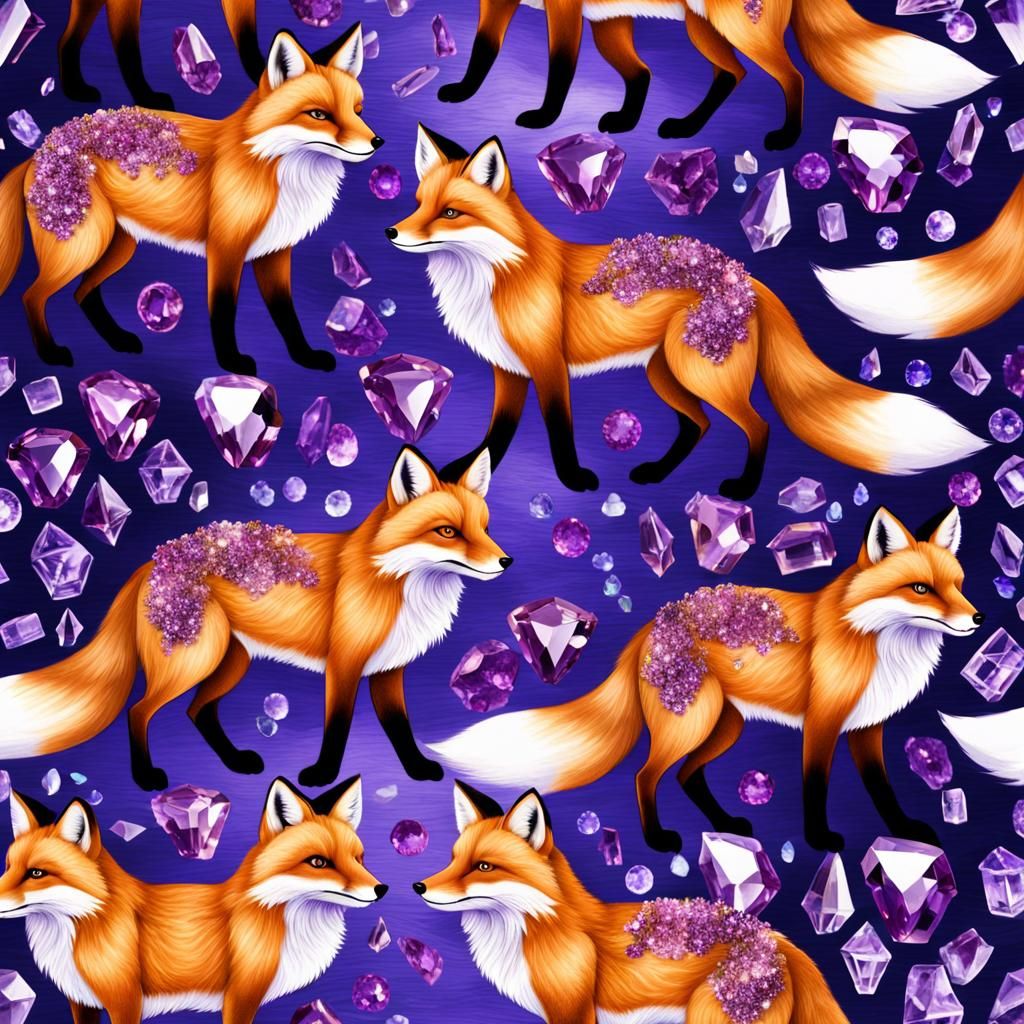 Amethyst Crystal Fox Refracting Light