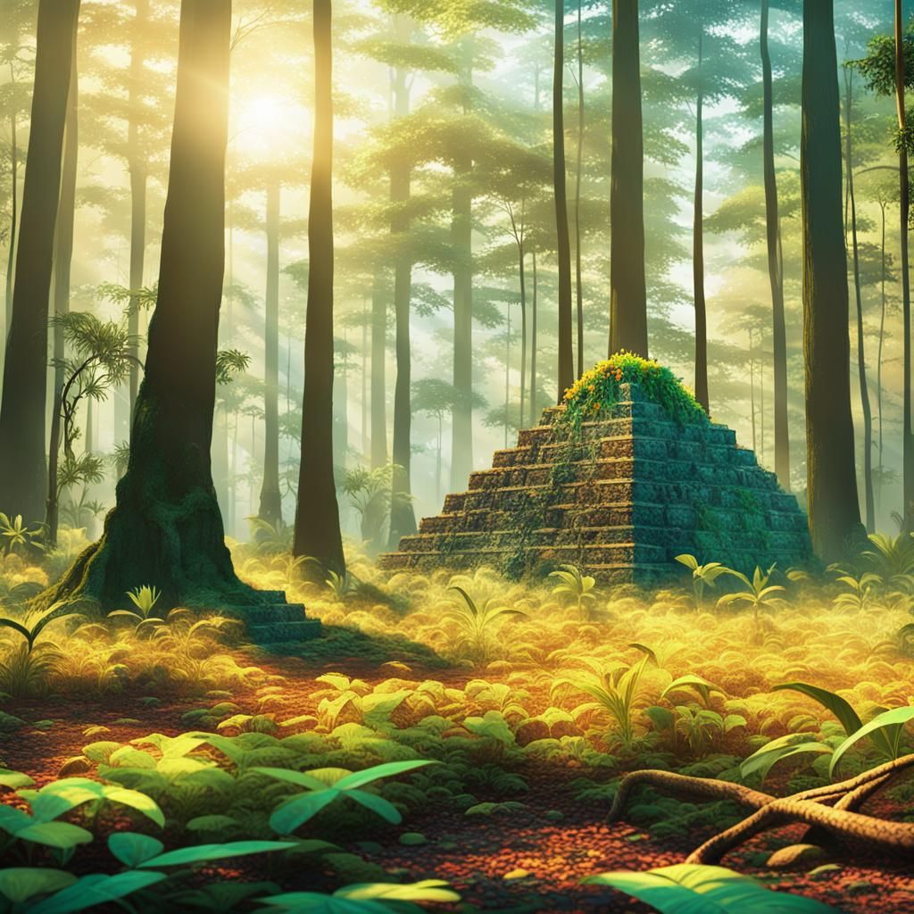 Jungle Pyramid in Golden Hour Sunlight