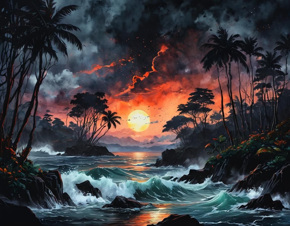 Dramatic Ocean Storm Under Moody Inky Sky