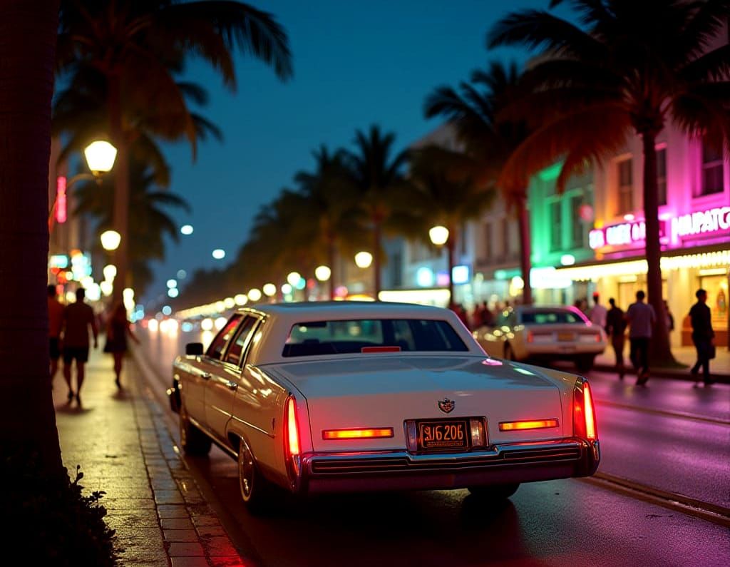 Luxury Car at Night on Miami Beach