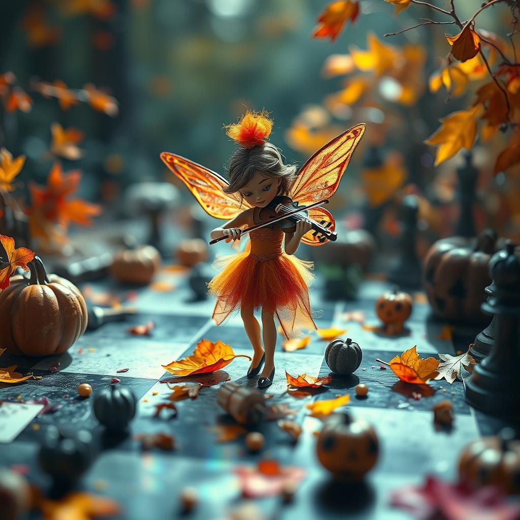 Fairy Musician in Autumn Wonderland, Child's Drawing