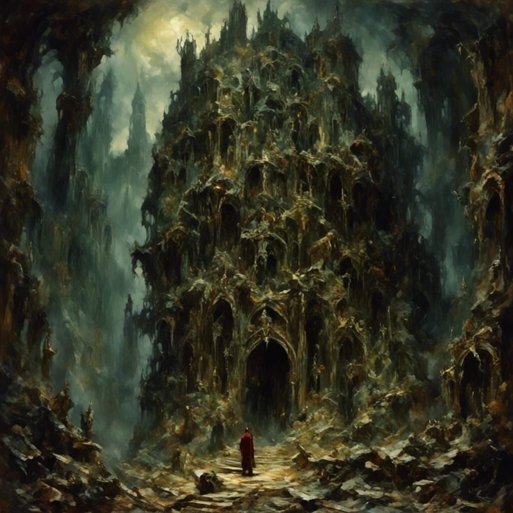 Dramatic Concept Art: Fortress of Pain in Green and Purple