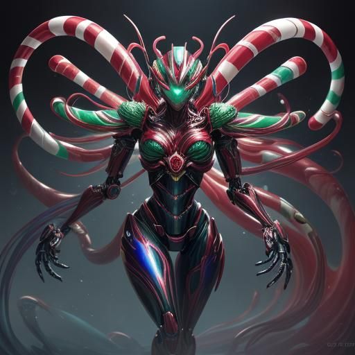 Candy Cane Robot in Colorful Laboratory