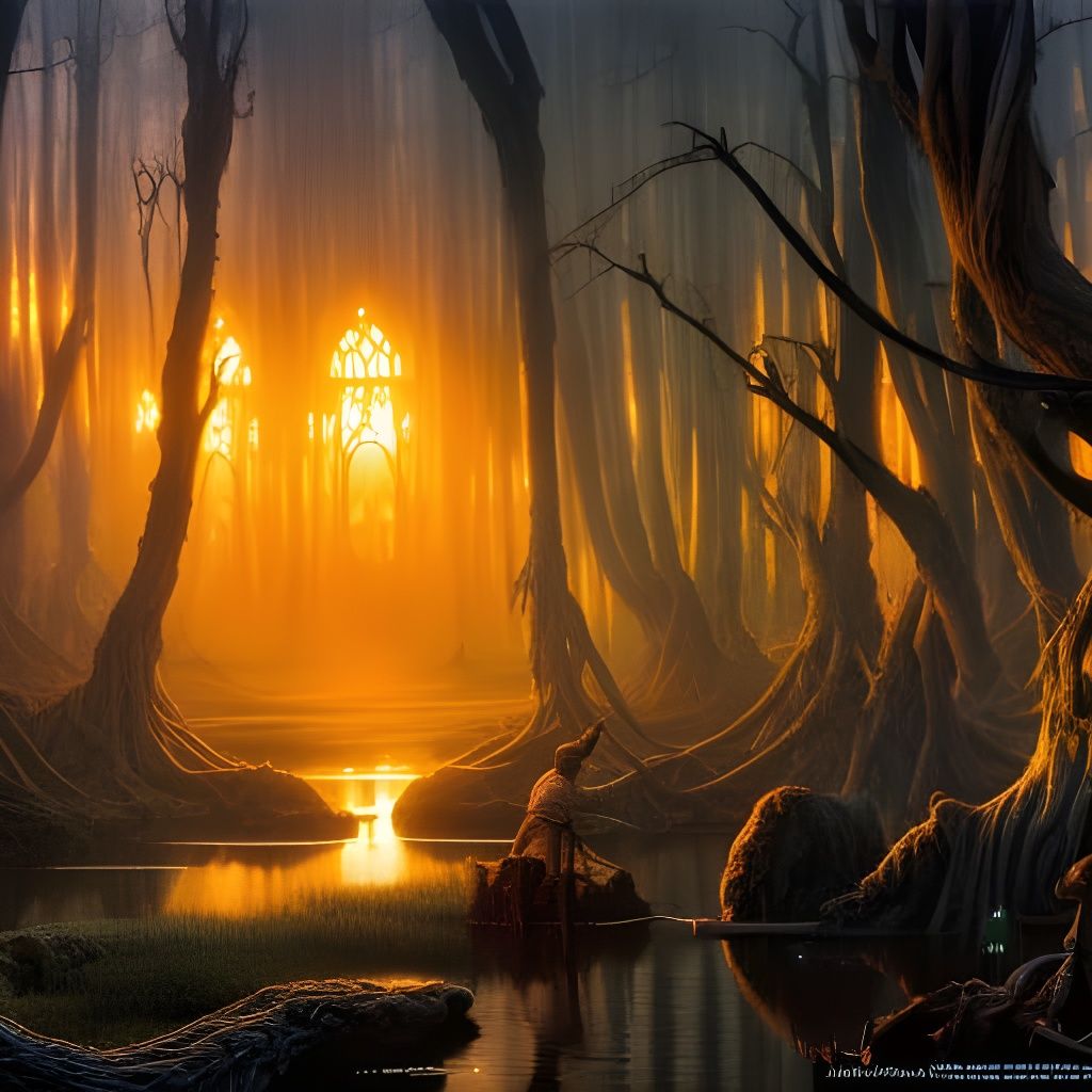 Mystical Flame-Lit Marsh in Middle-earth