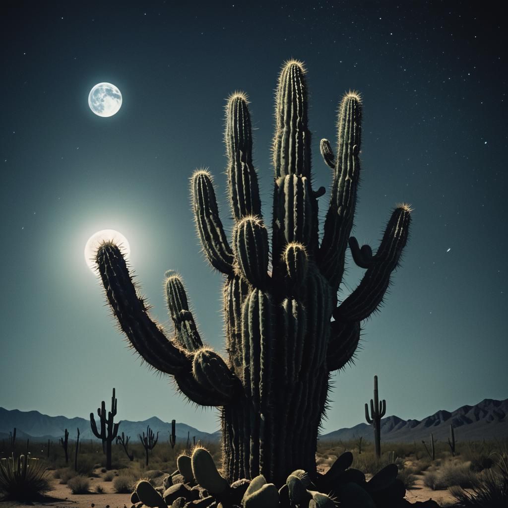 Night Cactus in Dark Surrealist Style