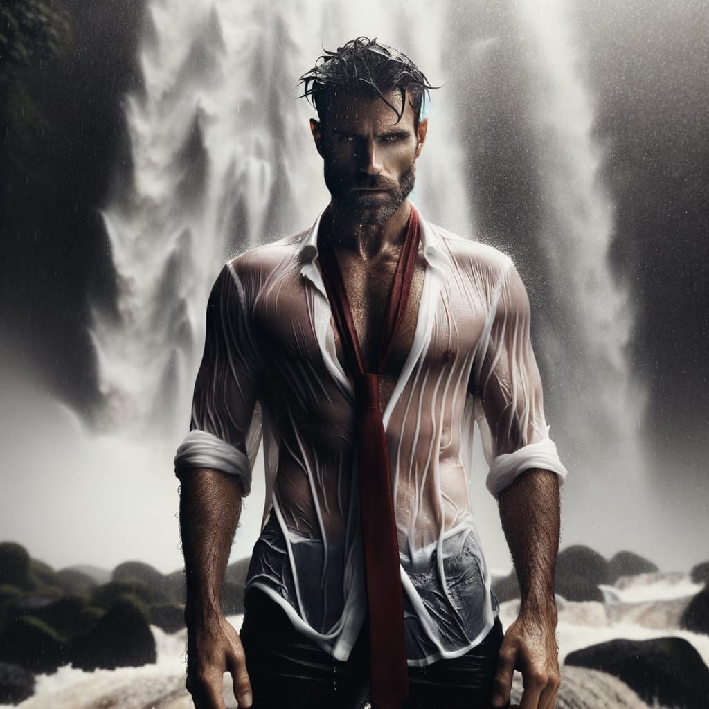 Figure Bathed in Waterfall Light