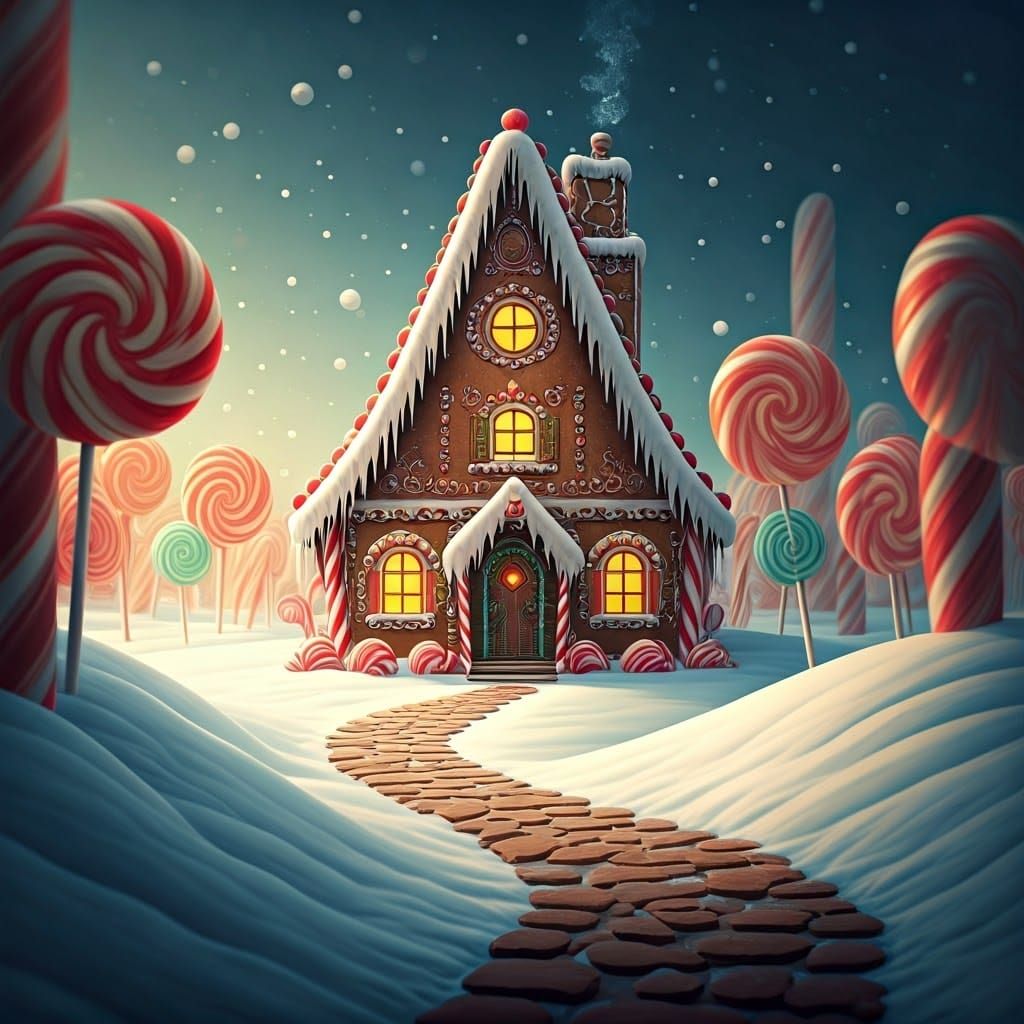 Gingerbread House in Winter Candy Land