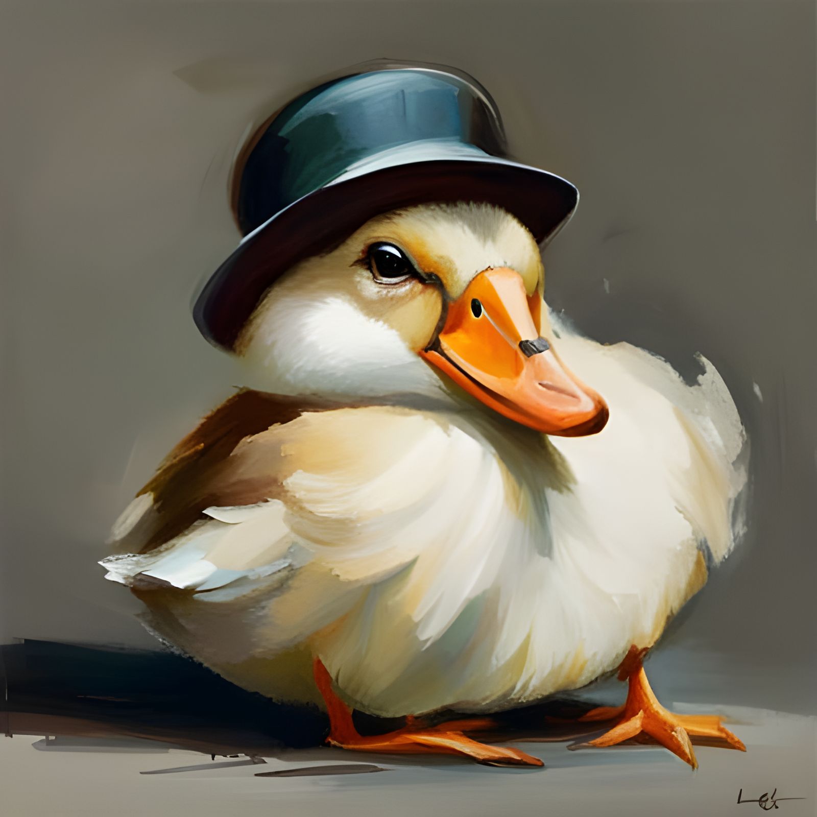 Adorable Duck Oil Painting in Expressive Style