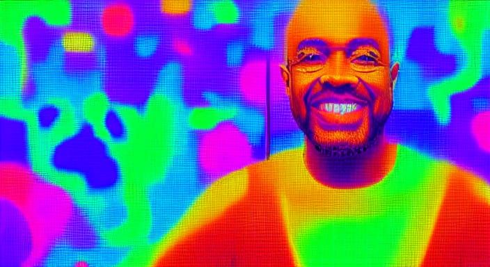 Smiling Person in Bright Room: Vibrant Pixel Art