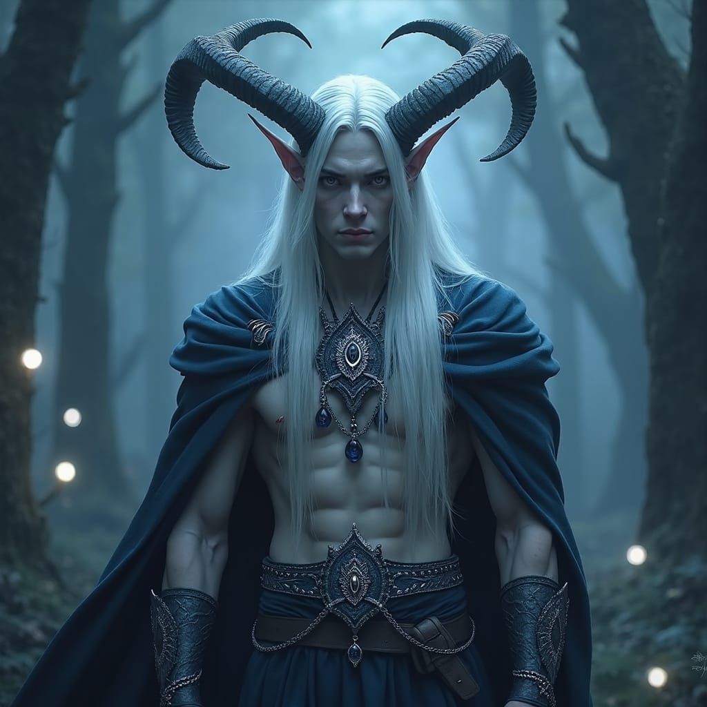 Woodland God with Silver Jewelry in Dark Fantasy Style