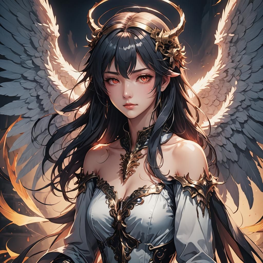 Anime Woman: Demon and Angel in Cel-Shaded Style