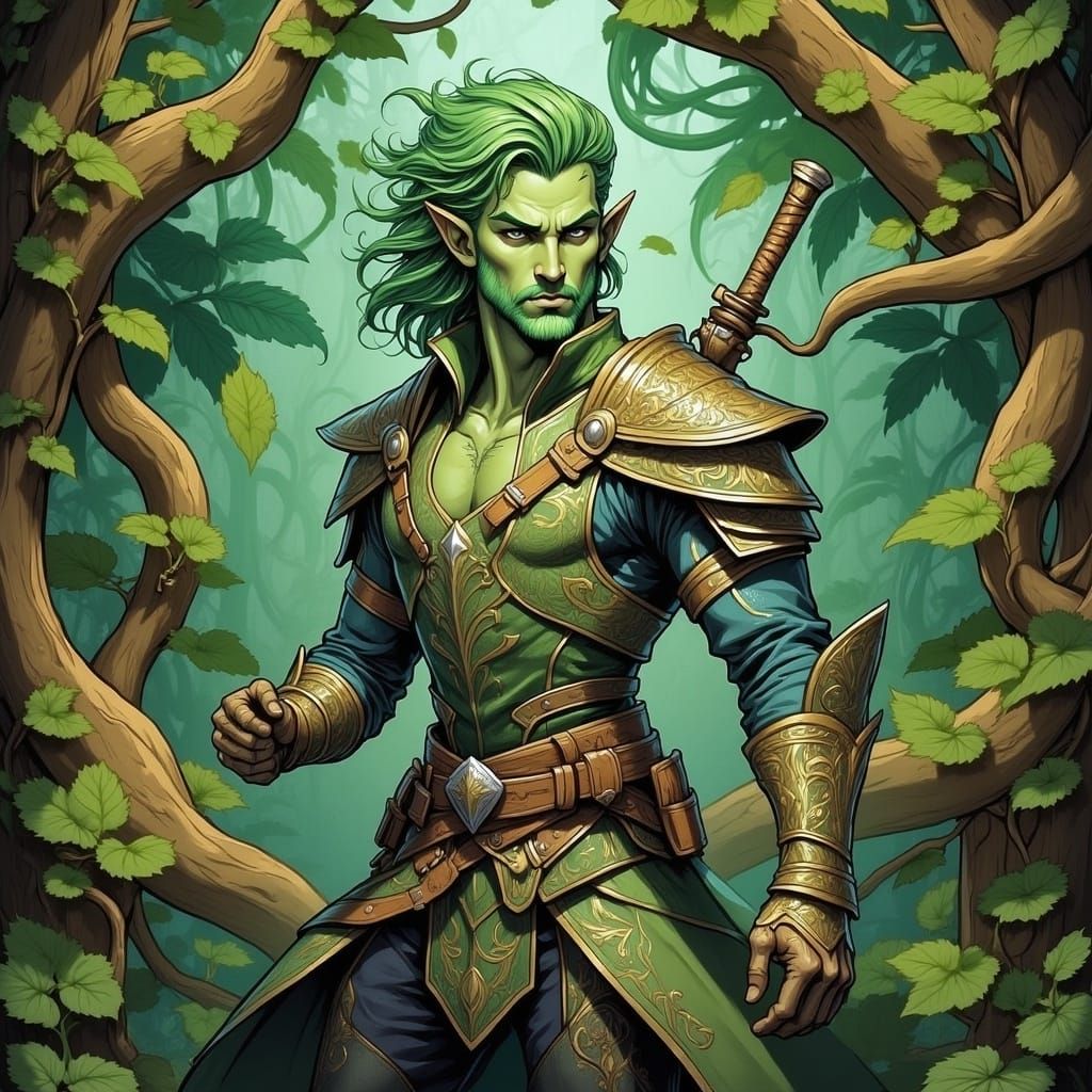 Green Skinned Warrior in Earthy Leather Armor