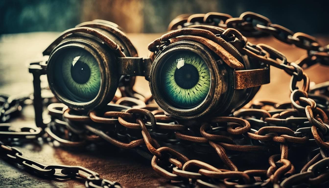 Chained Eye with Glasses in Cinematic Style