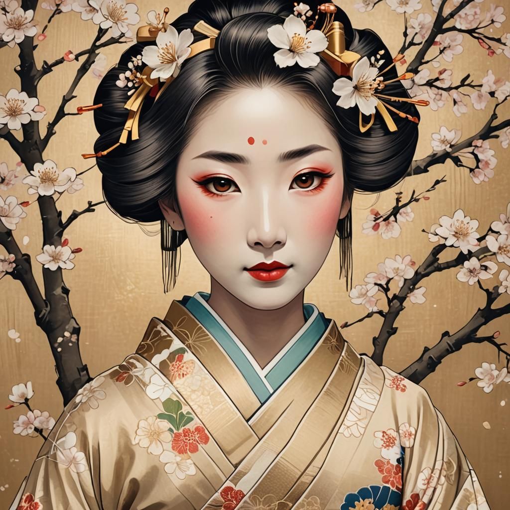 Geisha Portrait in Traditional Ukiyo-e Style