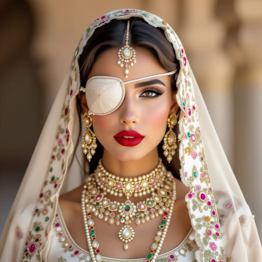 Arabic Princess with Jewel-Encrusted Veil and Eyepatch