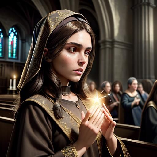 Cleric Adela Casting Bless Spell in Church