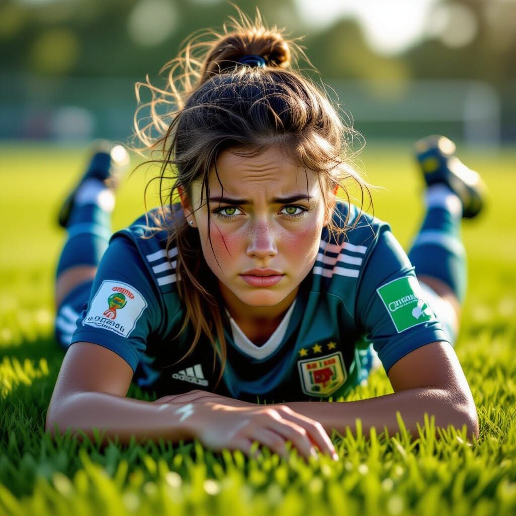 Teen Soccer Player Injured on Field, Dramatic Lighting