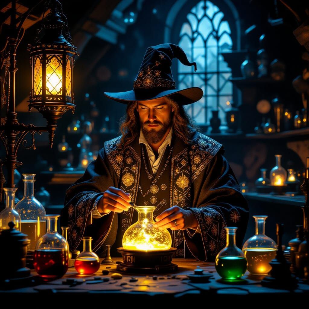 Alchemist's Laboratory: A Dramatic Chiaroscuro Scene