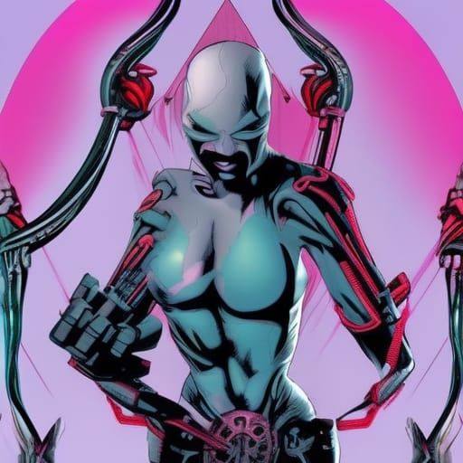 Cyborg Ninja with Steampunk Cyberpunk Weapons