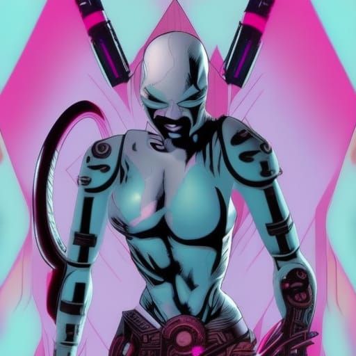 Cyberpunk Ninja Warrior with Steampunk Enhancements