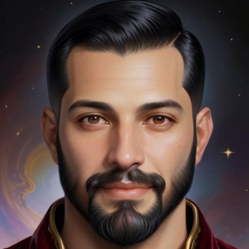 Handsome Man in Red Velvet Bathrobe as Impasto Painting