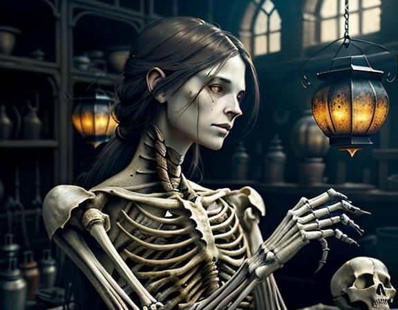 Furry Skeleton Cleans Bones in Dark Fantasy Workshop