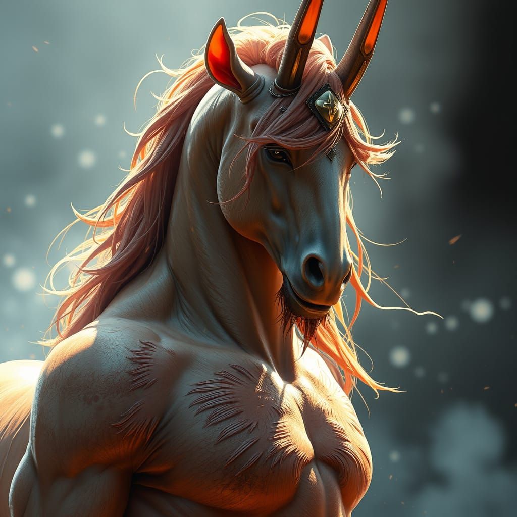 Majestic Centaur Portrait in Vibrant Triadic Colors