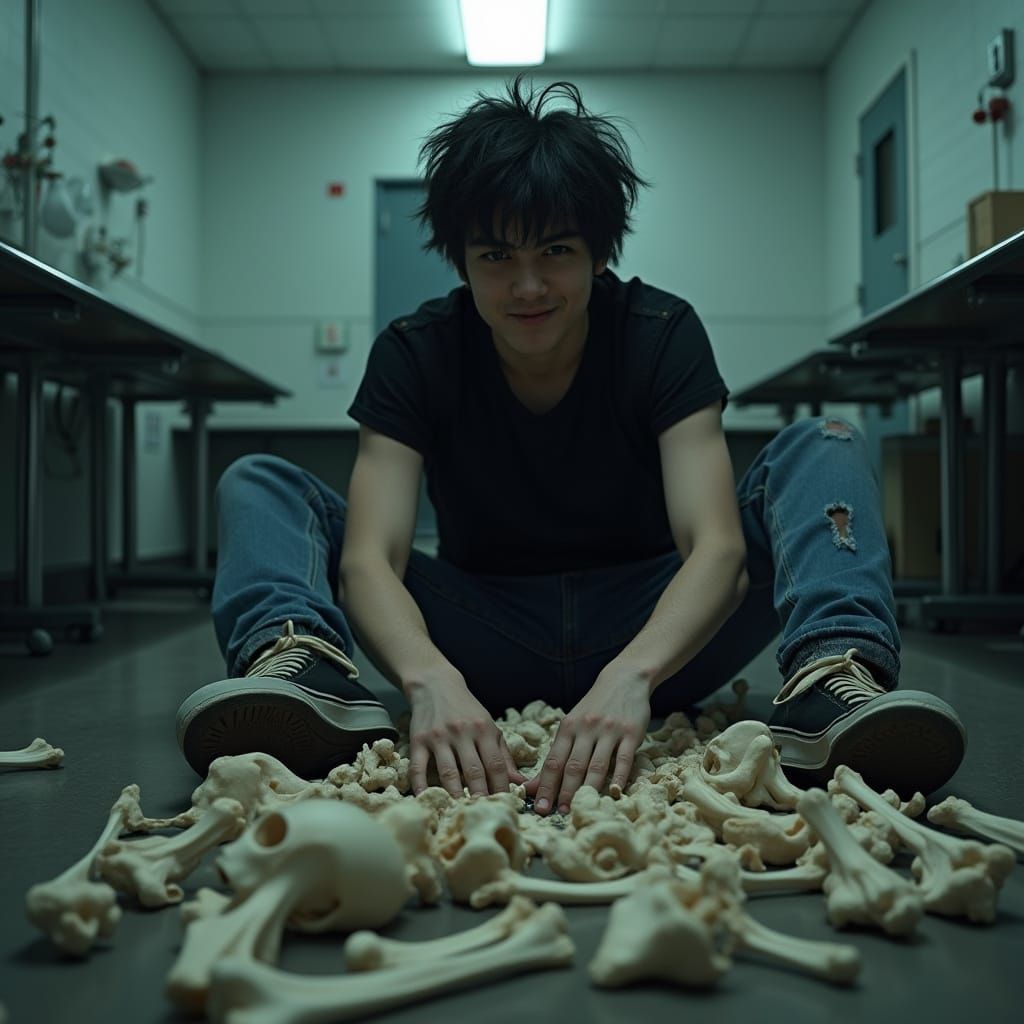 Gothic Youth Conducts Macabre Symphony in Morgue