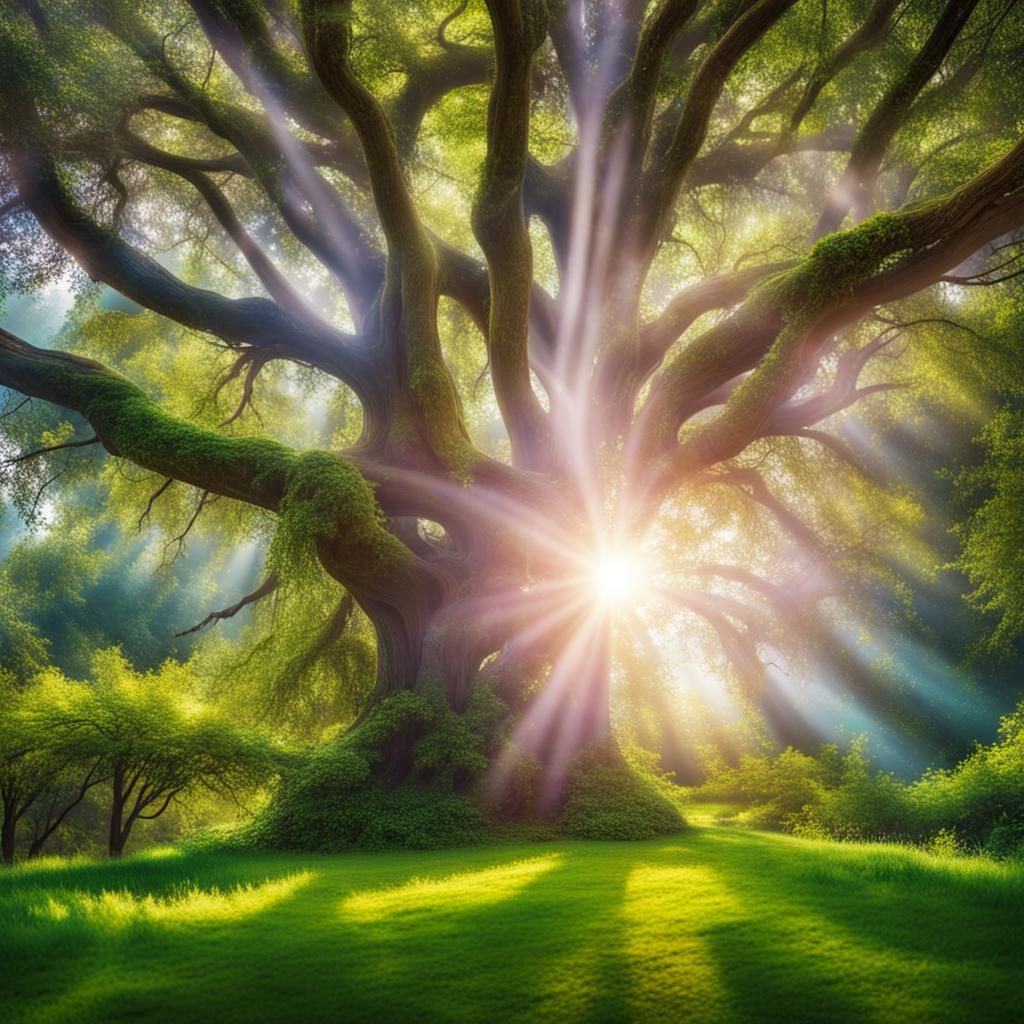 Galaxy View Through Tree in Lush Garden