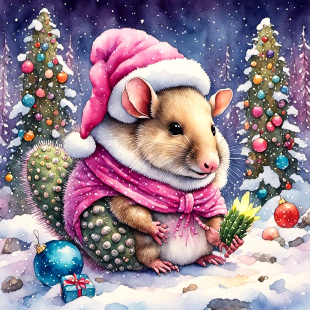 Festive Pink Armadillo Celebrates Christmas in Desert